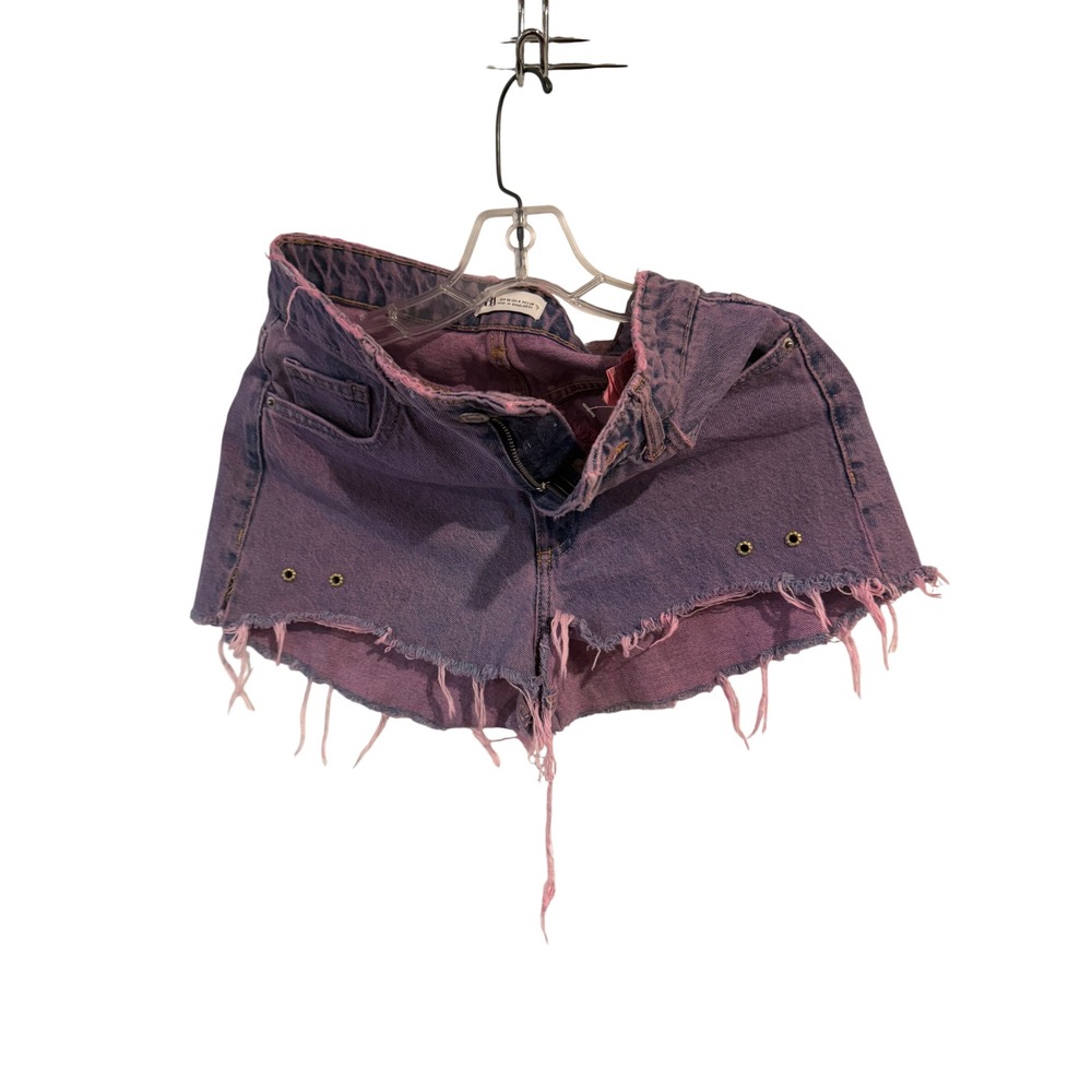 Zara Purple Pink Acid Wash Frayed Denim Shorts Grommet Cut Offs Womens Size 4